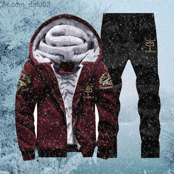 

men's tracksuits men's tracksuits 2023 winter thick men tracksuit sports suit hooded sportswear zipper cardigan elastic pants casu, Gray