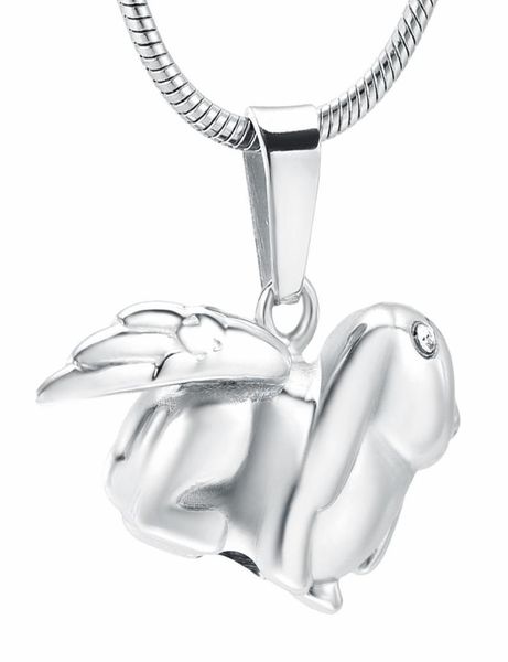 

zzl081 angel wing rabbit stainless steel keepsake urn necklace with crystal eyes pet memorial jewelry for cremation ashes1567577, Silver