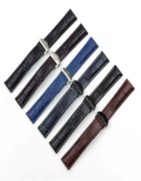 

20mm 22mm genuine leather watchband for tag heuer carrera series watch strap wrist bracelet folding buckle accessories1719609, Black;brown