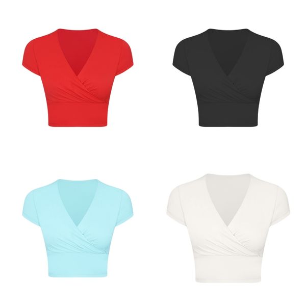 

lulu women's yoga sports short sleeve skinny crop t-shirt v-neck skin-tight garment