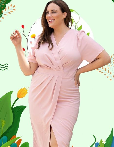 

stunning plus size pencil dress with flattering v neck design, Black