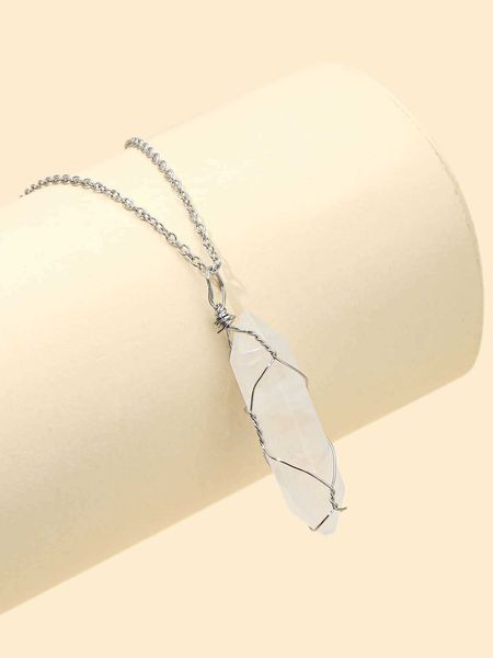 

women's accessories stone pendant necklace, Silver