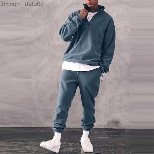 

men's tracksuits sweatshirts set men winter warm fashion mens jogger tracksuit solid stand collar sweatshirt casual 2 pieces sports sui, Gray