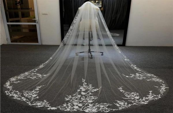 

wedding veil appliqued floral 1 tier long cathedral lace edge exquisite elegant bridal veils for bride with comb3882773, Black