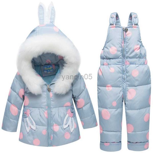 

down coat winter coat baby girls snowsuit kids clothes coat toddler puffer hooded jacket + snow bib pants 2 pieces skisuit set hkd230725, Blue;gray