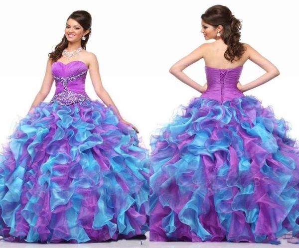 

colorfull sweet 16 quinceanera dresses 2018 with beaded sequins ball gown organza vestidos de longo purple and blue formal party g1350179, Blue;red