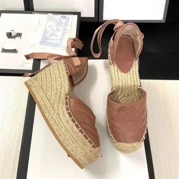 

2023 fashion sandals designer 100% leather women high heel sandals platform summer ribbon weaving womens wedding dress shoes party slipper 3, Black