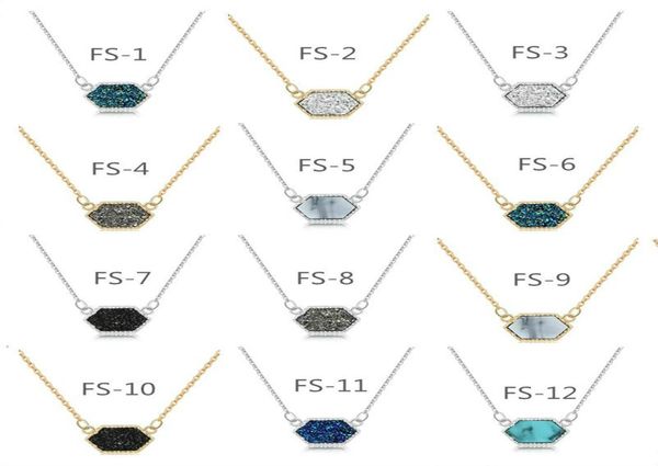 

whole fashion women drusy resin diamond pendant necklace girls simple clavicle chain beautiful ladies jewelry necklace gift7608749, Silver