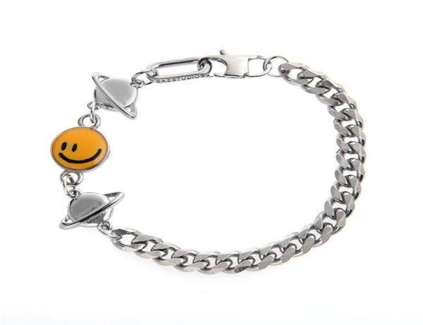 

2021 new original chain design face stitching bracelet cuban diamond planet hip hop titanium steel accessories1700199, Black