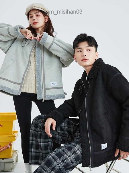 

men's jackets men's jackets winter clothes couple coat faux suede imitation lamb wool lapel short wear z230725, Black;brown