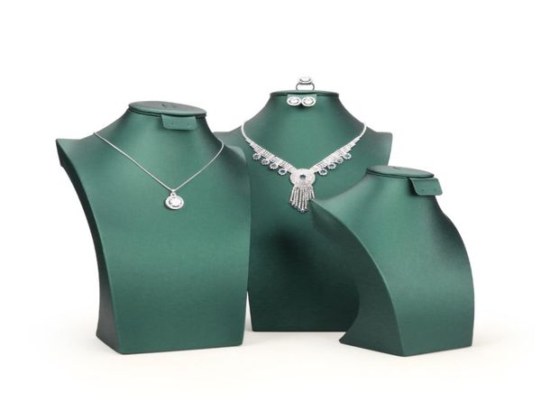 

green false leather jewellery set display stand jewelry ring earring necklace bust neck form for boutique window shelf showcase ex4259693, Black