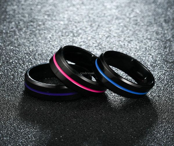 

black enamel ribbon stainless steel ring band women mens rings fashion jewelry gift will and sandy drop ship6448284, Silver