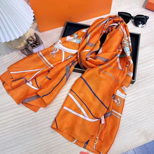 

silk scarves spring and summer silk scarves with brand printed silk scarves190-80cm, Blue;gray