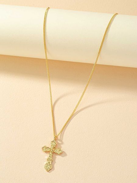 

women's accessories textured cross charm necklace, Silver