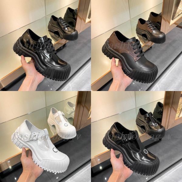 

designer ruby flat mary jane lace up leather casual shoes loafer platform leather women dress shoe print rubber outdoor, Black