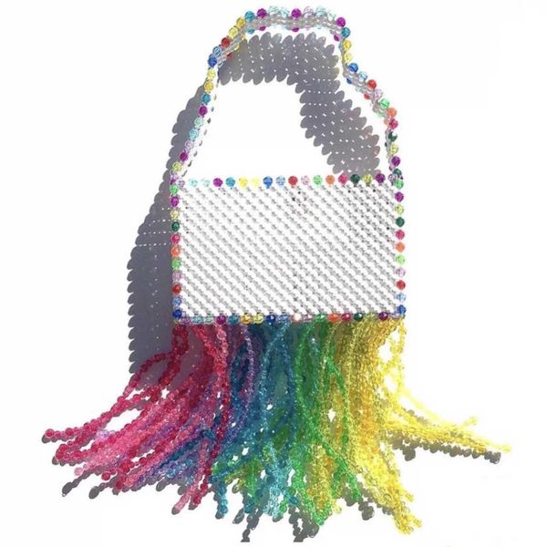 

selling recommendation: multi color beaded bag 2023 new color contrast tassel bag heavy industry handbag 230725