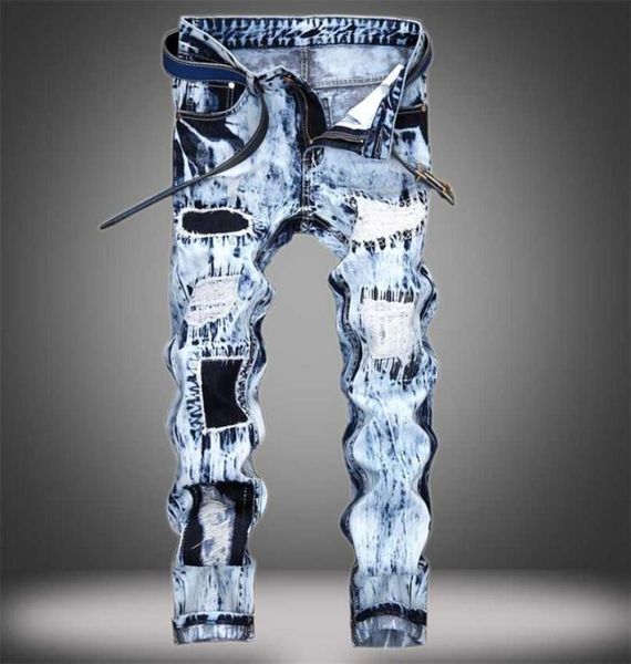 

denim designer hole moto bike jeans ripped for men size 2838 40 42 autumn spring hip hop punk streetwear 2111088303831, Blue