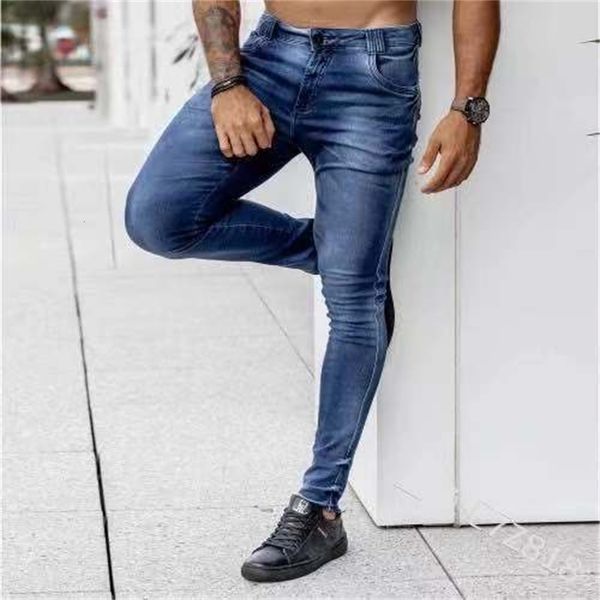 

mens jeans for men skinny bleached washed solid colour stretch pencil pants fashion streetwear slim denim trousers blue black 230725
