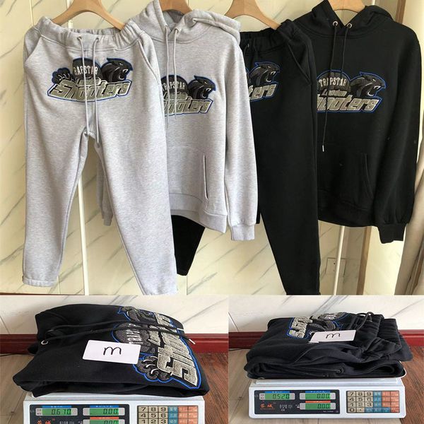 

men's tracksuits trapstar hoodie set high street large letter blue edge embroidered plush and women's 1 sports 230724, Gray