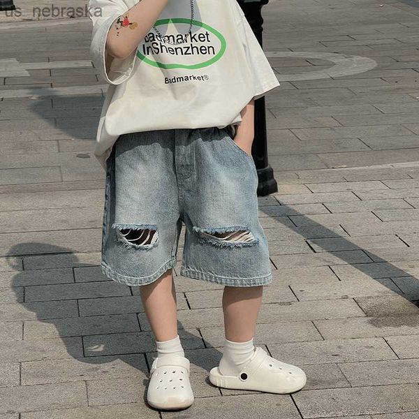 

children's clothing summer denim shorts 2023 boys western style cut street pants boy pants tide l230518, Blue