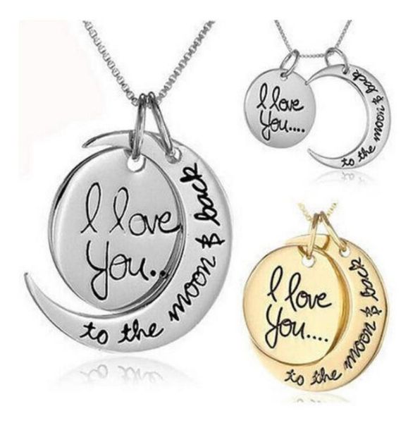 

moon necklace i love you to the moon and back for lover mom sister family pendant link chain6484754, Silver