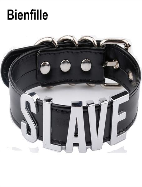 

fashion gold men women girl slave name word collar buckle necklace black pu leather kawaii jewelry4674067, Silver