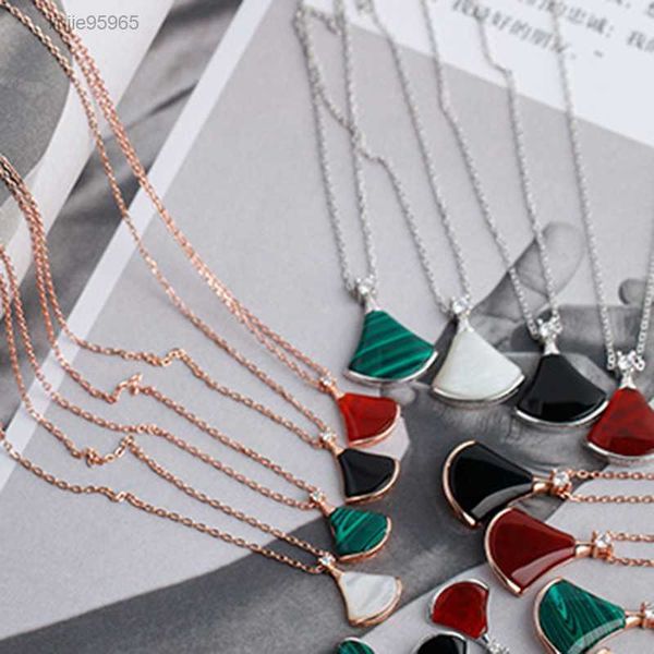 

100% 925 silver designer necklace classic fashion choker elegance fan-shaped jewelry skirt stone necklace high-end original gift box packagi