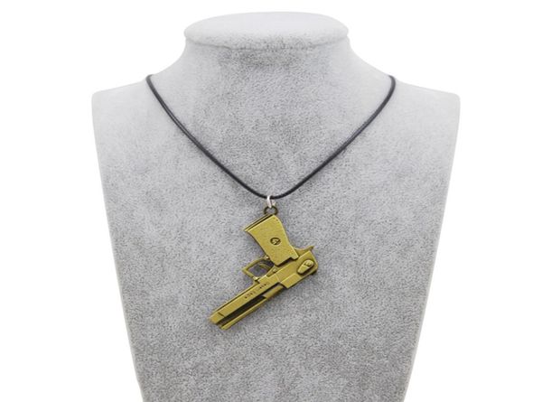 

original new counter strike leather chain men039s revolver choker necklace vintage gold cs go gun necklace men jewelry party so9823818, Silver