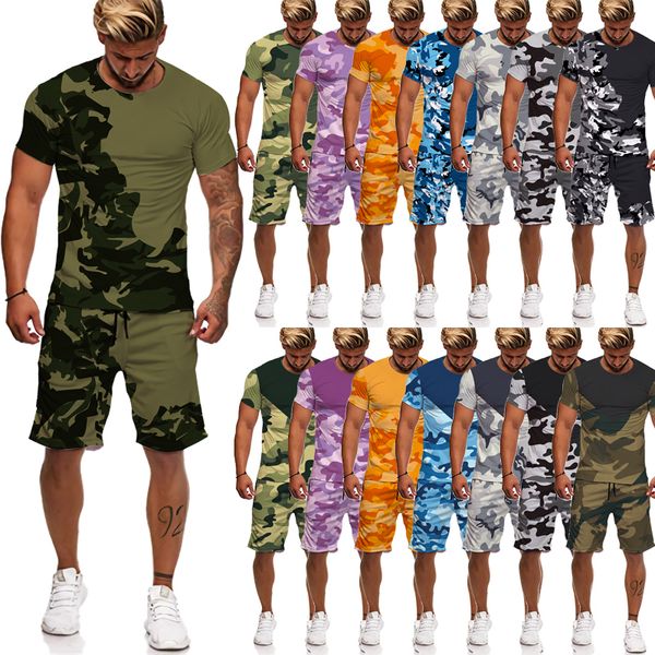 

men's tracksuits summer colorful camouflage printed tracksuit men's casual outdoor sportswear two piece sets fashion teesshortssui, Gray