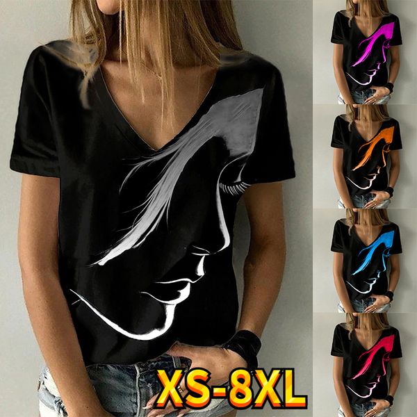 

women's tshirt oversized harajuku abstract print casual vneck short sleeve loose shirt women 230724, White