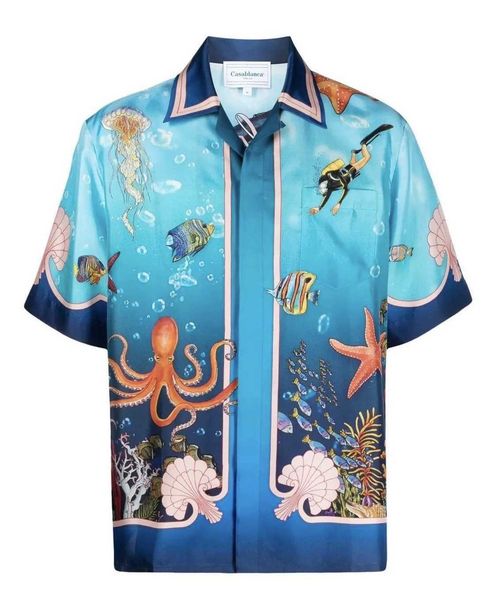 

new casablanca button up shirt ocean world submarine print shirt loose hawaiian american style shirts, White;black
