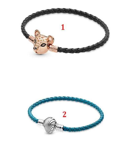 

genuine s925 sterling silver fit bracelet blue ocean shell single loop leather cord bracelet diy bead love heart blue crys88284737191068, Black