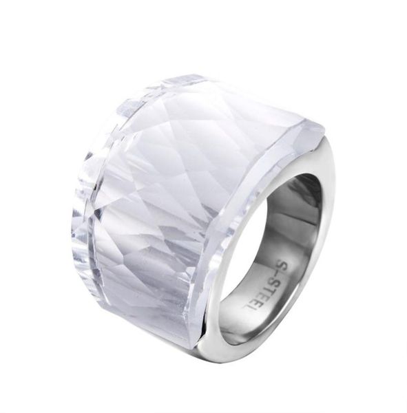 

zmzy fashion luxury big stainless steel rings for women faceted clean glass ring jewelry6781181, Silver