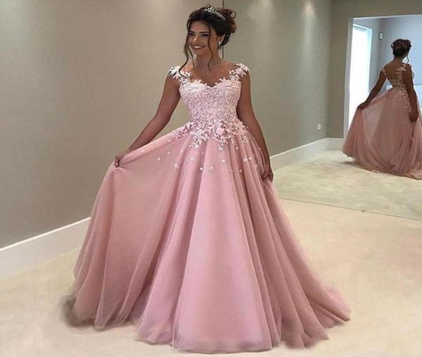 

2019 a line blush pink quinceanera dresses lace applique cap sleeves tulle floor sweet 16 years girls evening formal gown1633392, Blue;red