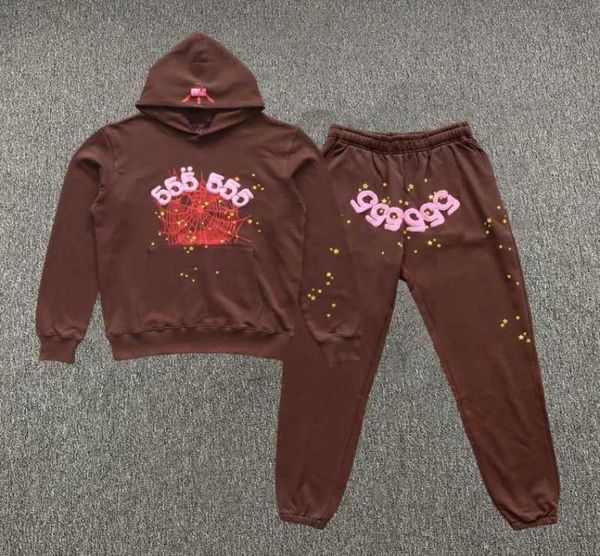 

young thug foam print sp5der 555555 hoodies sweatshirt set brown fashion tracksuit spider web hoody sweatshirts sweatpants suit8657876, Gray