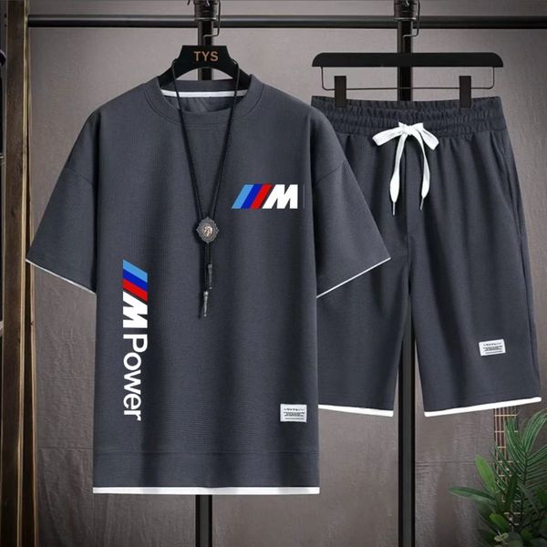 

mens tracksuits summer trend loose casual sports two piece set fashion multi functional comfortable breathable short sleeve 230724, Gray