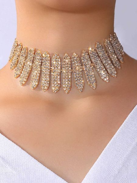 

women's accessories rhinestone decor necklace, Golden;silver