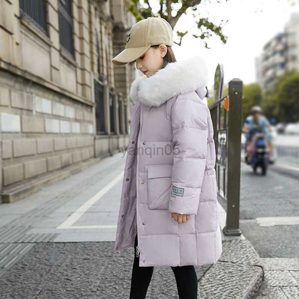 

down coat new winter down jacket girls hooded coat children outerwear clothing teenage loose duck down coat clothes kids parka snowsuit hkd2, Blue;gray
