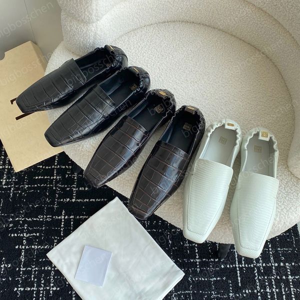 

designer toteme loafers women's casual shoes flat boat shoes loafers leather square toe ballerina dress shoes, Black