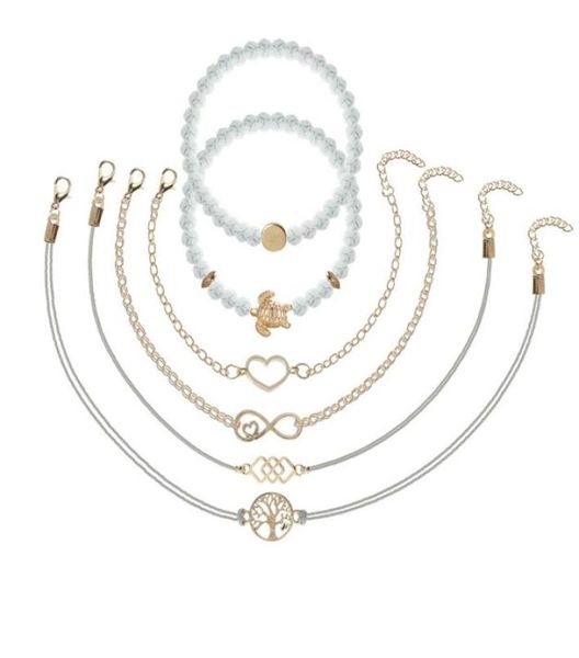 

6pcsset natural stone beads geometric bracelets for women hollow heart tortoise charm bracelet friends men jewelry3230255, Golden;silver