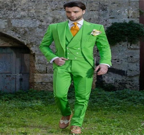

new one button grass green groom tuxedos peak lapel groomsmen mens wedding business prom suits jacketpantsvesttie5920852, Black;gray