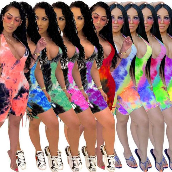 

women designer overalls summer clothing jumpsuits tiedye new style scoop neck romper shorts sleeveless s2xl capris sell3884543, Black;white