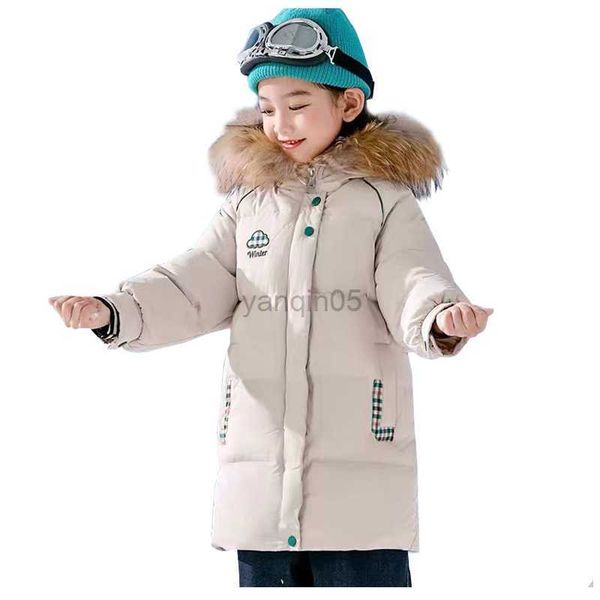 

down coat kid down coat for girl fill feather -30 degree winter thickening outwear warm long real fur collar 90% duck 4-13 year jacket hkd23, Blue;gray