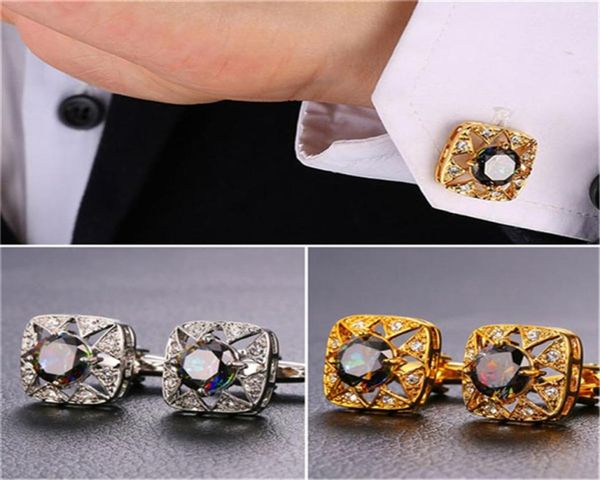 

mystic cubic zirconia rhinestone cuff links for men 18k real goldplatinum plated square shirt cufflinks8896839, Silver