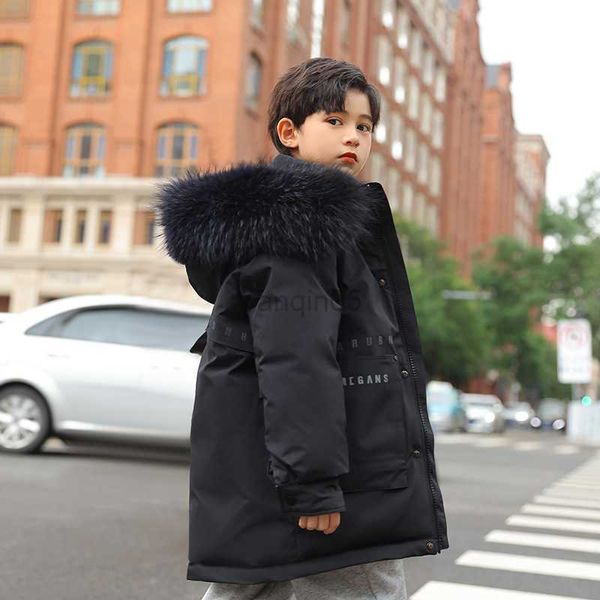

down coat children's down jacket fur collar boys girl thicker jacket winter girls fur coat girls outerwear coat waterproof snowsuit hkd, Blue;gray