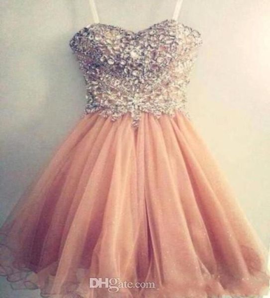 

popular homecoming dresses spaghetti strap tulle beaded short coral prom dress short junior senior party dresses9332494, Blue;pink