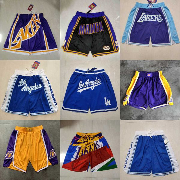 

los angeles''lakers''men throwback basketball shorts pocket purple yellow blue