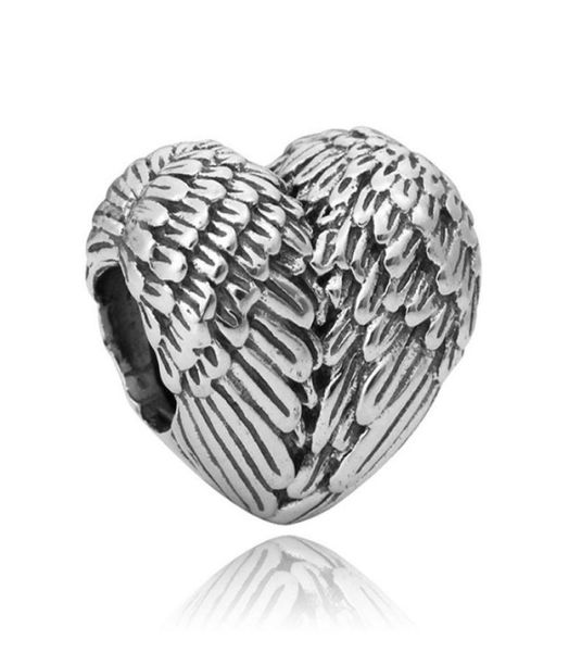 

wholesale 30pcs angel wings heart charm 925 sterling silver european charms beads fit bracelets chain fashion diy jewelry5442464, Black