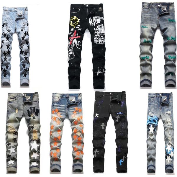 

fashion skinny mens jeans 614 straight slim elastic jean men casual biker amiiri grey jeans male stretch denim trouser classic pants jeans j, Blue