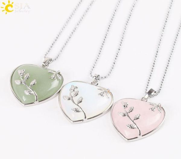 

csja bohemian style women jewellery love heart gem stone necklaces 5 colors natural stone charms pendant fashion collection jewelr9158916, Silver
